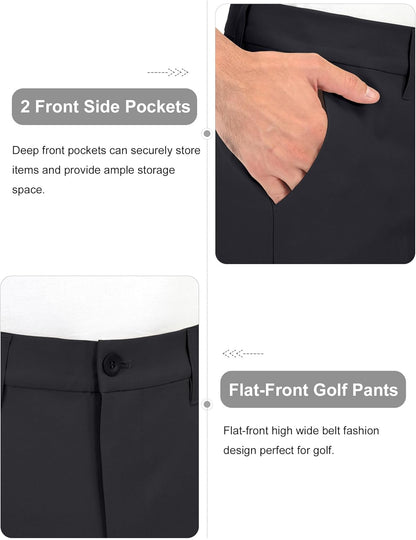 Men'S Golf Pants Stretch Lightweight Straight Relaxed Fit Flat Front Pants